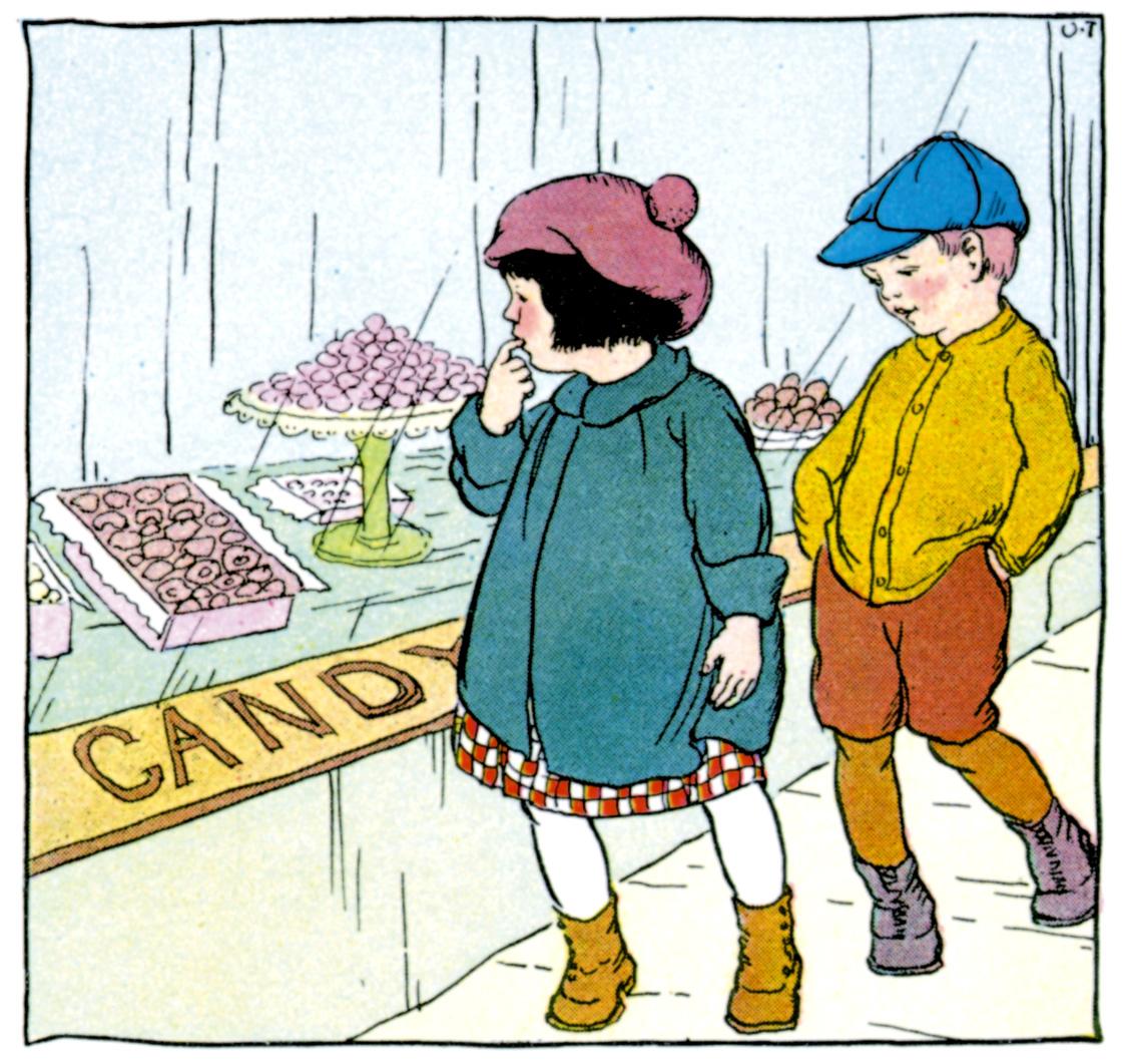 Children looking in candy store window